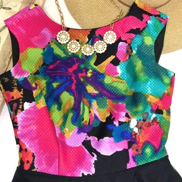 Tahari Vibrant Watercolor Fit and Flare Dress - Picture 7 of 16